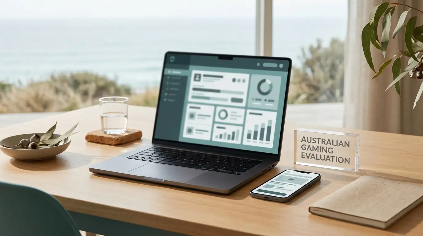 Editorial concept illustrating online casino access in an Australian setting